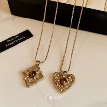 咖啡金虎眼石椭圆形爱心菱形项链时尚复古风毛衣链轻奢高级感项饰