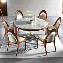 北歐輕奢圓形大理石餐桌小戶型家用現代簡約餐桌椅組合實木圓餐桌