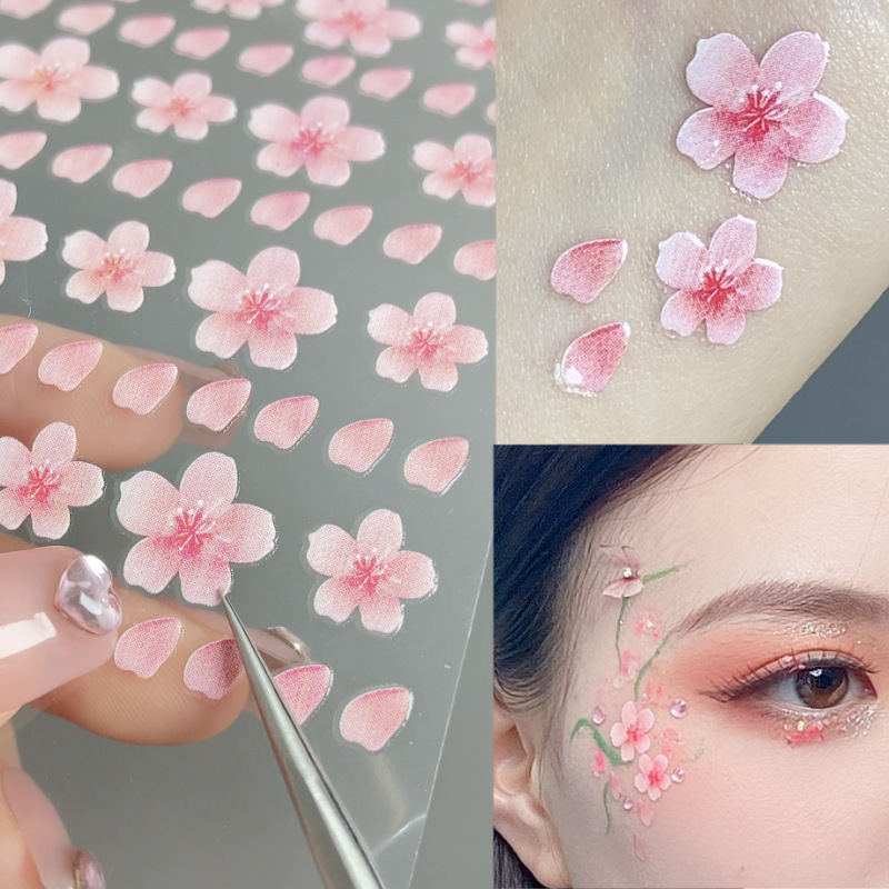 Face Decorations Pink Cherry Blossom Stickers Stage Makeup Antique Painted Creative Makeup Decals Face Makeup Pink Diamond Decoration