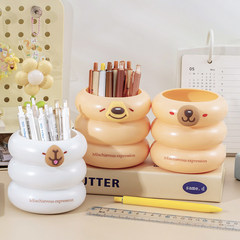 クリエイティブかわいいペンホルダーオフィス学生寮大容量デスクトップ文具ペンボックス化粧ブラシ整理収納バケツ|undefined