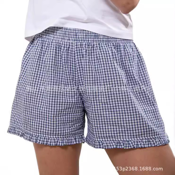 Cross-border Europe and America 2024 Women's Curled High Waist Elastic Pajamas Shorts Lounge PJ Bottom Out Shorts