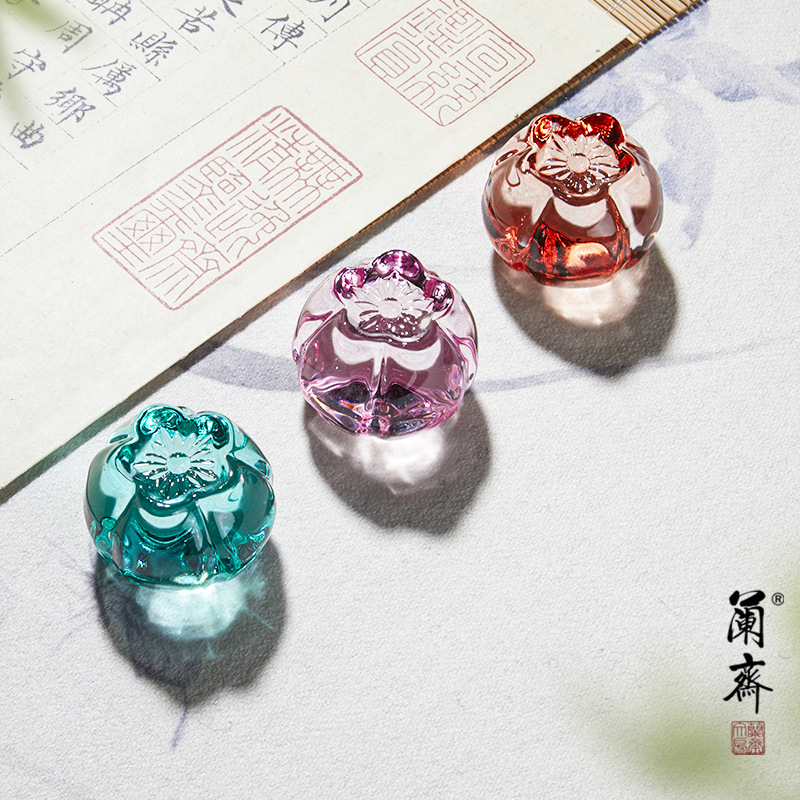 Lanzhai Calligraphy Paperweight Pear Flower Crystal Glass Paperweight Paperweight Brush Calligraphy Traditional Chinese Painting Paperweight Study