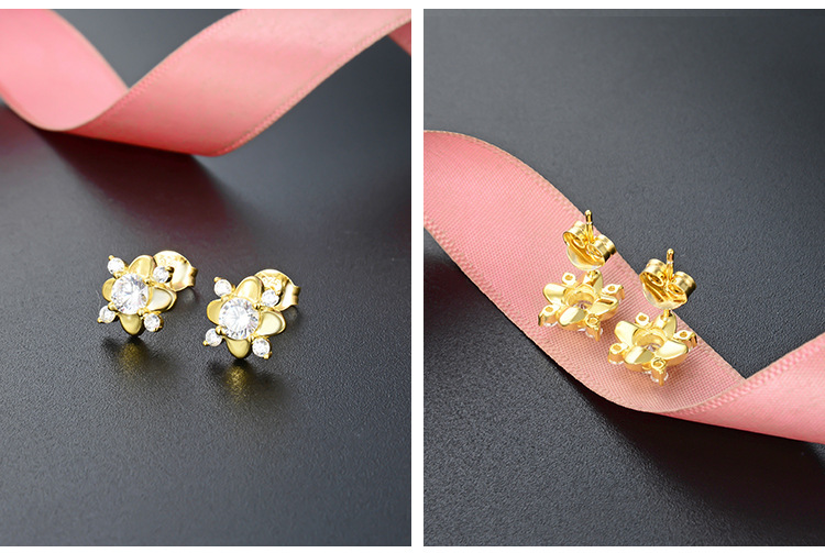 Fashion S925 Silver Flower Zircon Stud Earrings display picture 2