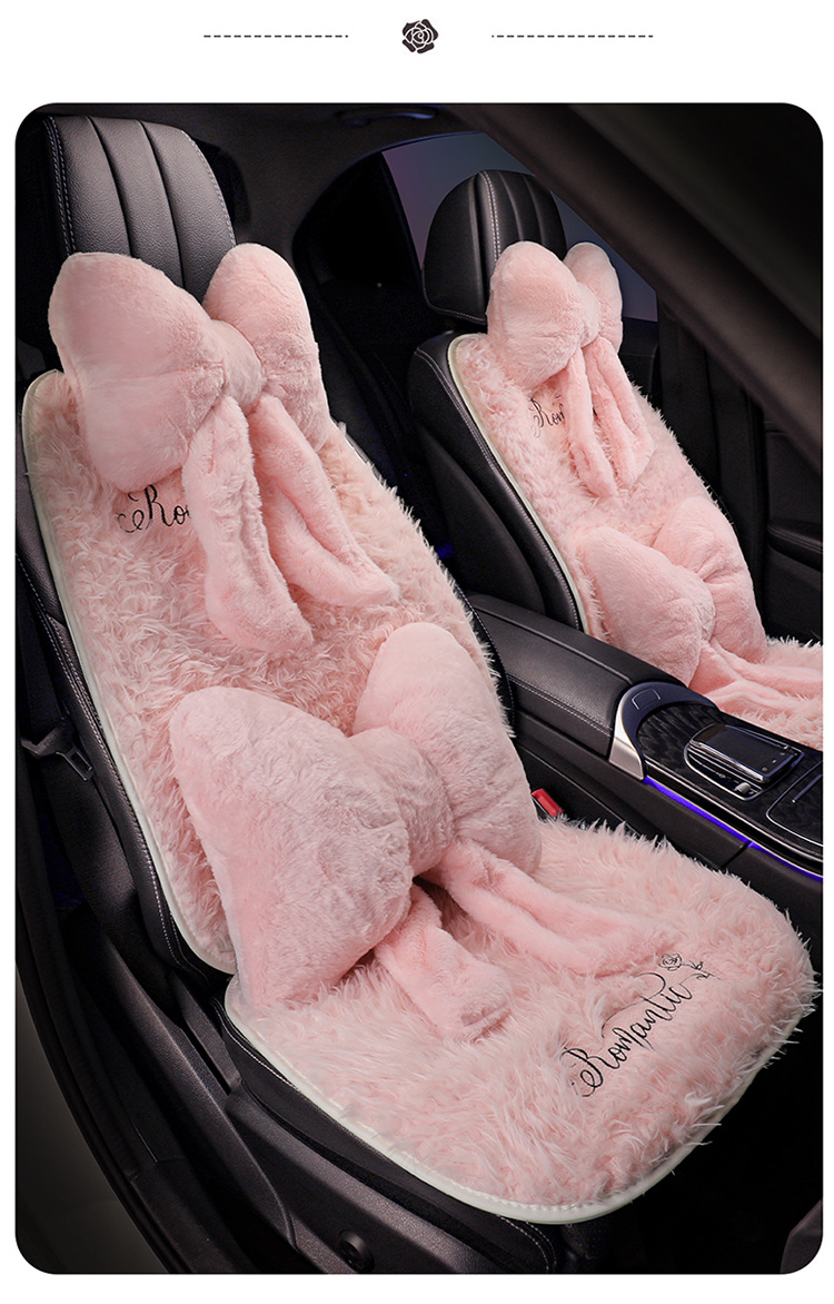 Car Seat Cushion Autumn and Winter Plush Warm Car Seat Cushion Popular Accessible Luxury High-End Bow Car Seat Cover