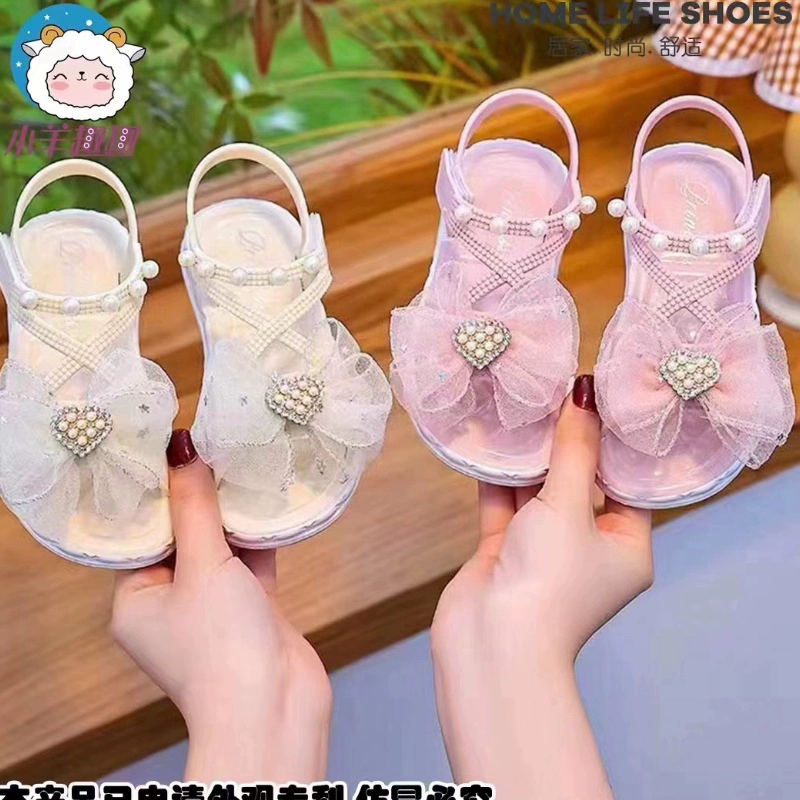 Сандалии для девочек 2024 Летние новые блестящие стразы