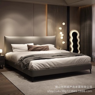Italian Minimalist Leather Bed Chanel Edge Bed Small Apartment Light Luxury Modern Simple Double Master Bedroom Large Bed Wedding Bed