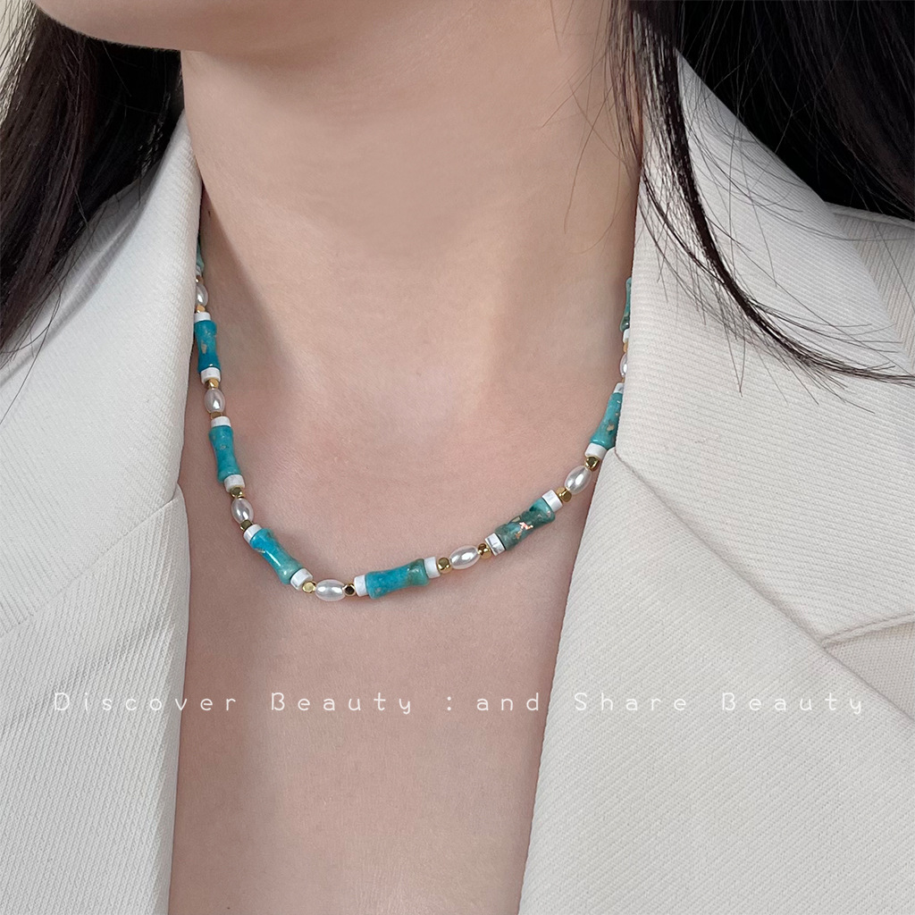 Nicho hecho a mano collar de cuentas de piedra natural francés Luz de lujo de alto grado Cadena de clavícula personalidad nuevo collar retro chino