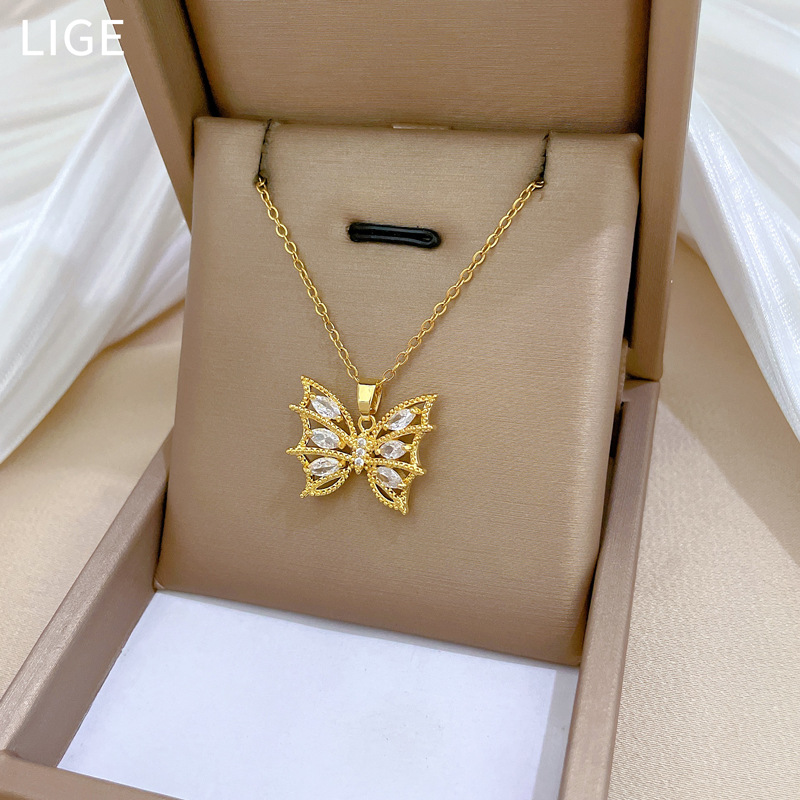 Set collana e orecchini farfalla con strass di lusso_voghion.com