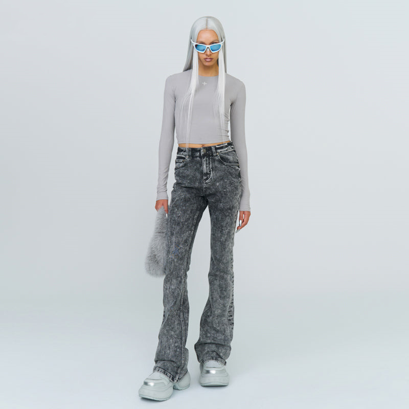 SMFKMIRAGE 팬텀 눈송이 꽃 무늬 청바지 스트레치 빈티지 스파이스 바지