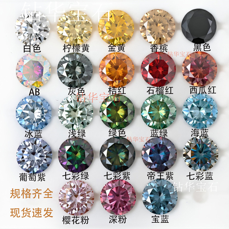 Round Colored Plated Moissanite Loose Stones with Gra Certificate, Multicolor Light Effect Gemstone Jewelry Wholesale in Stock