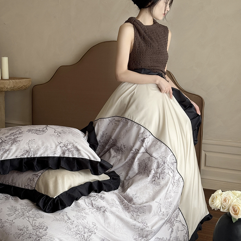 Completo lenzuola matrimoniale quattro pezzi in cotone con pizzo_voghion.com