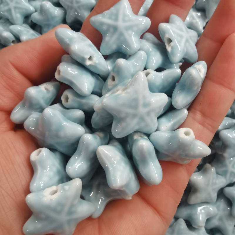 陶瓷海星高温窑变散珠配件串珠手工diy瓷珠手机链五角星手链项链|undefined