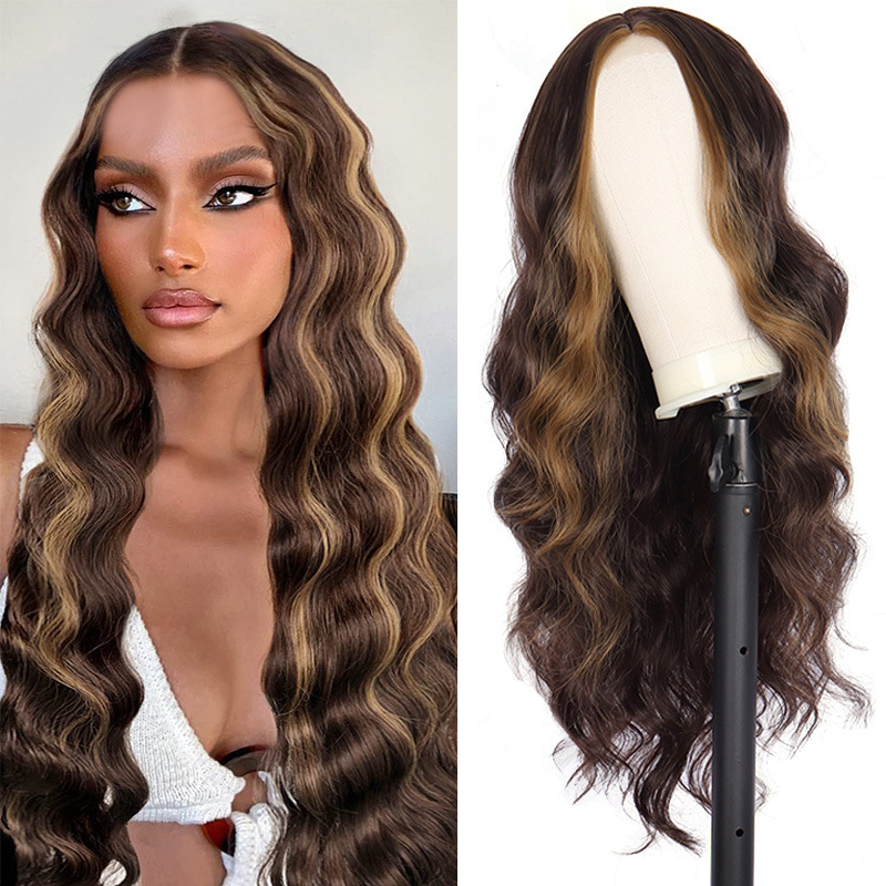 Cross-Border Lace Wig for Women with Long Curly Hair 4/27 # Synthetic Fiber Glueless Full Head Wig Lace Wig