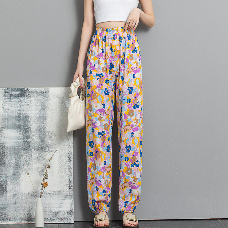 Cotton Silk Beach Pants Women's Ethnic Style Artificial Cotton Women's Pants Loose Leg Haren Pants Anti-mosquito Pants Bloomers Casual Pants