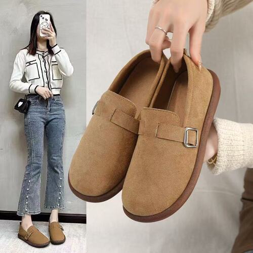 Korean-style Birkenshine shoes for women, retro spring and autumn 2025 new style bean loafers flat bottom anti-slip with skirt soft sole single shoes 