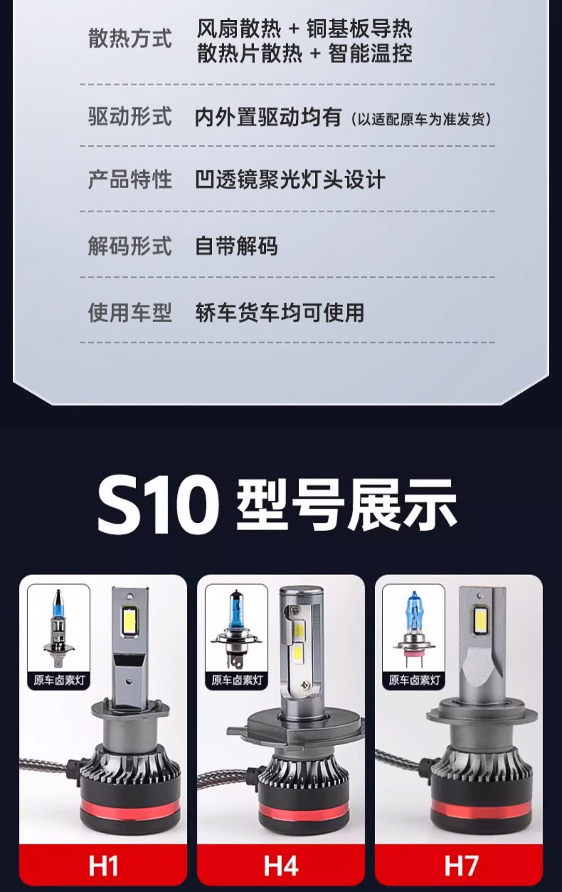 Hailouli Car Led Headlight H4 High and Low Beam Integrated High Power Truck Bulb H1 Modified H7 Source Manufacturer