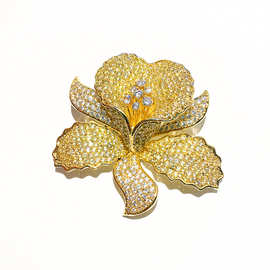 韩国气质胸花镶彩色锆石兰花胸针花朵胸花配饰外套礼服大衣别针女