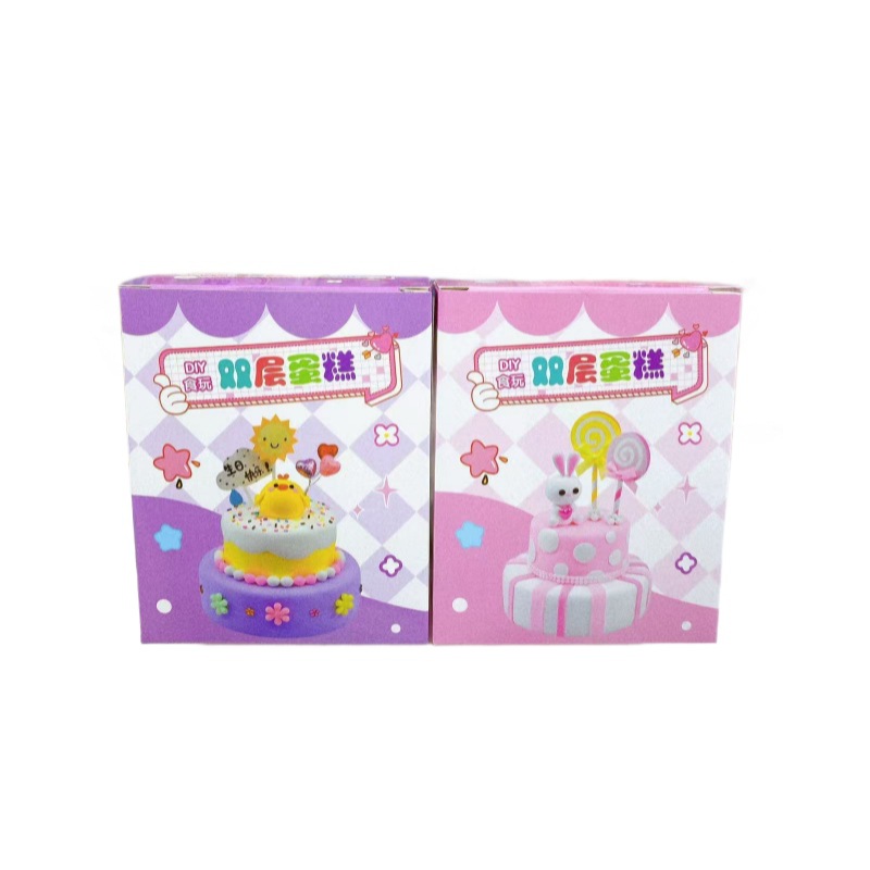 Pastel doble de bricolaje hecho a mano para niños, juguetes para niñas, pastel de cumpleaños casero, juego de plastilina de arcilla, 2 yuanes al por mayor