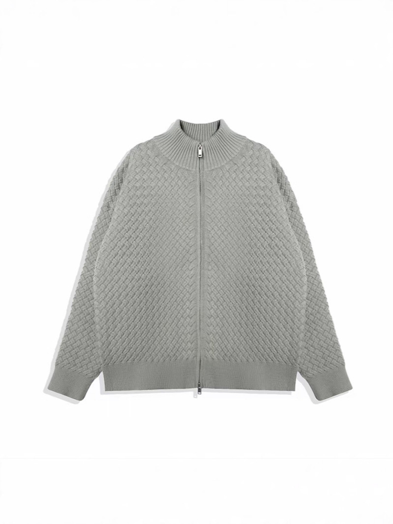 Comercio exterior primavera y otoño cremallera camiseta de punto hombre cuello largo suelto cardigán de manga larga delgado de cuello medio alto suéter de hilo delgada abrigo