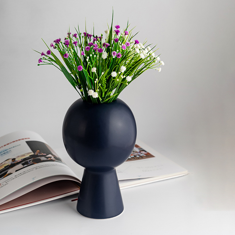 Jarrón de cerámica de estilo hogareño de venta caliente de porcelana de Amazon, jarrón blanco y negro, arreglo floral para la sala de estar, decoración del hogar