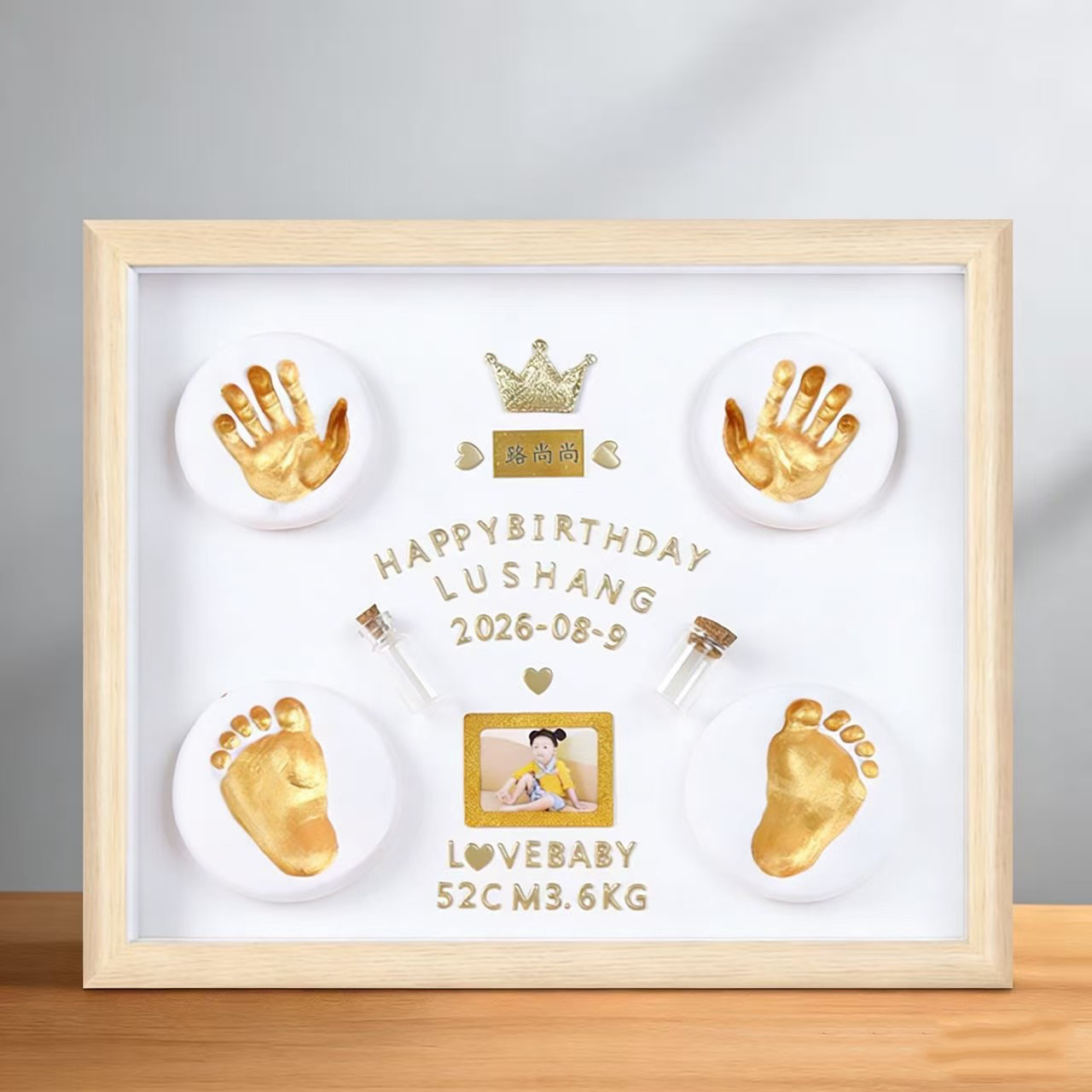 Baby Hand and Foot Print Clay, Fetal Hair Commemorative Photo Frame, DIY Handprint and Footprint Gift Box Set for One Year, Full Month, and 100 Days