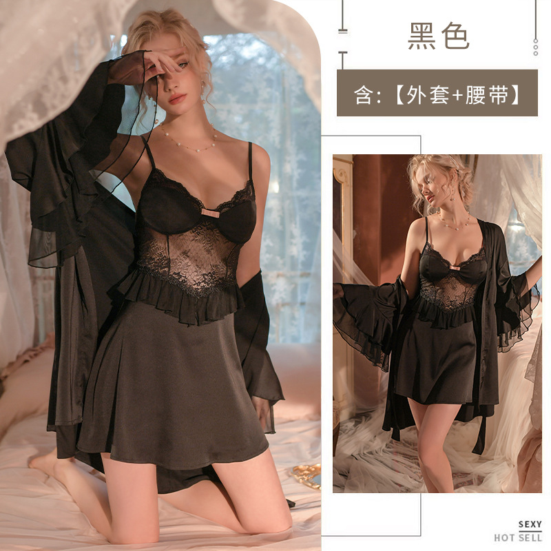 Tiktok primavera popular ropa para el hogar luz de lujo pijamas sexy encaje costura sling traje de mujer de una sola pieza de entrega 1907