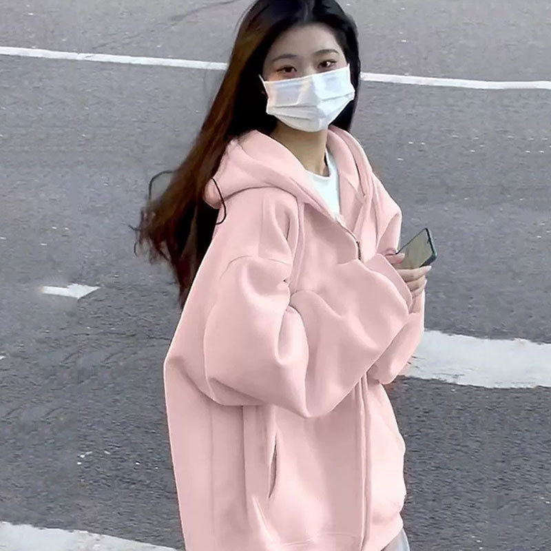 连帽卫衣女秋oversize薄款拉链外套ins潮牌宽松慵懒风开衫上衣|undefined