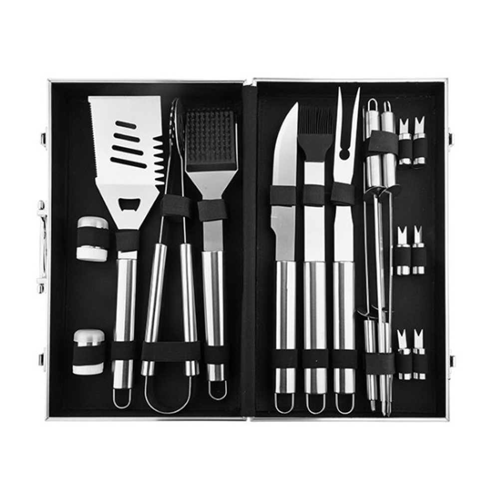 Spot Source Fabricante BBQ Juego de barbacoa de bolsa de tela Oxford Juego de abrazadera de pala de acero inoxidable Juego de asa de tubo redondo para hornear