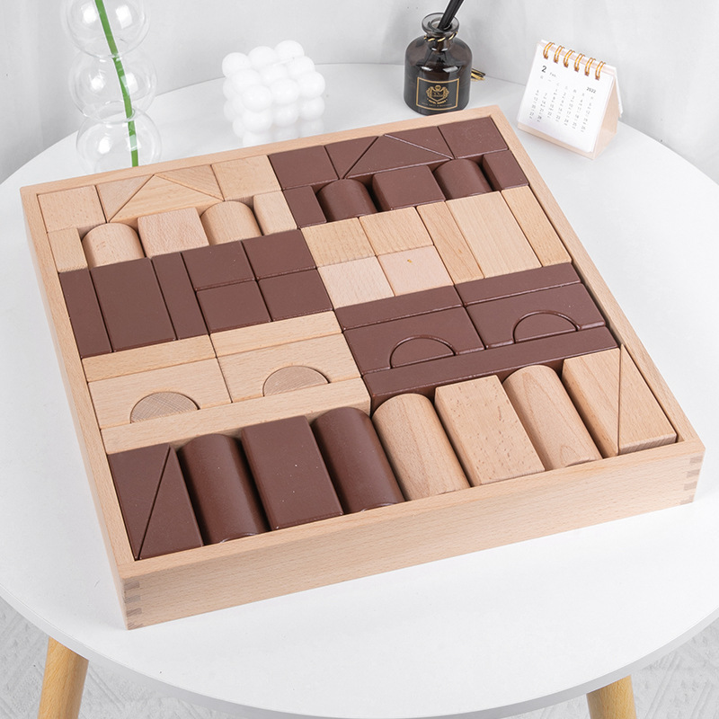 Nueva madera sólida de alta gama 46 bloques de caja de madera puzzle de educación temprana iluminación bloques de construcción de niños superpuestos enseñanza alta