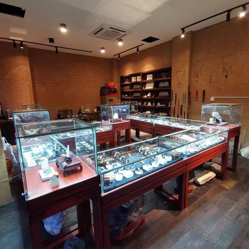 珠宝展示柜实木古玩翡翠手串柜子复古中式展厅博物馆展柜玻璃柜台