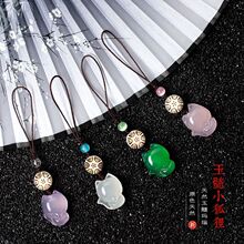 玉石小狐狸手机链吊坠 玛瑙粉白玉髓U盘挂坠女创意零钱包挂饰礼品