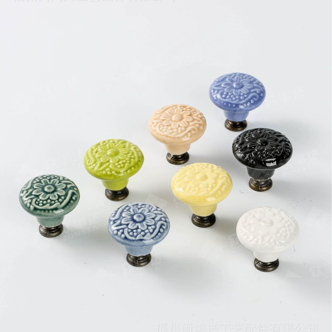 Прямые поставки от производителя: современная простая детская мебельная фурнитура, керамическая ручка с тисненым цветочным узором, однорычажная цветная дверная ручка для шкафов и гардеробов.