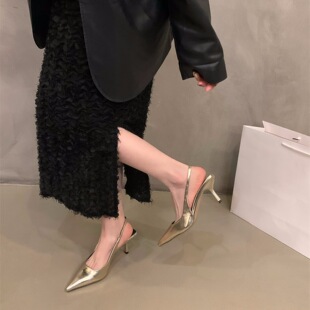 Niche French Elegant Golden Toe Sandals Fairy Shoes 2025 New Spring and Summer Pointed High Heels Shoes