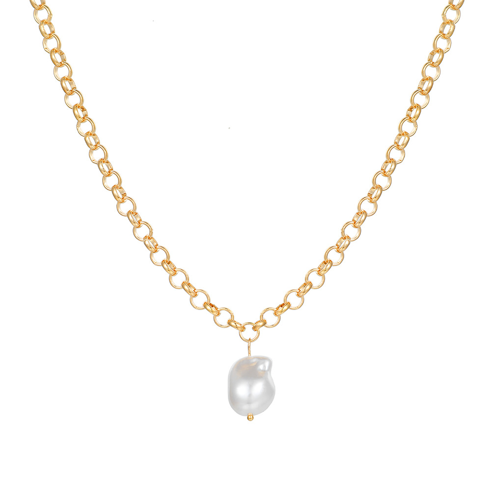 Elegant Geometric Titanium Steel Necklace Inlay Artificial Pearls Stainless Steel Necklaces