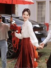 新中式2023改良汉服新娘敬酒服订婚礼服红色新款旗袍感马面裙