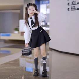 女童春秋学院风套装韩版儿童中大童时髦洋气长袖衬衫背带裙两件套