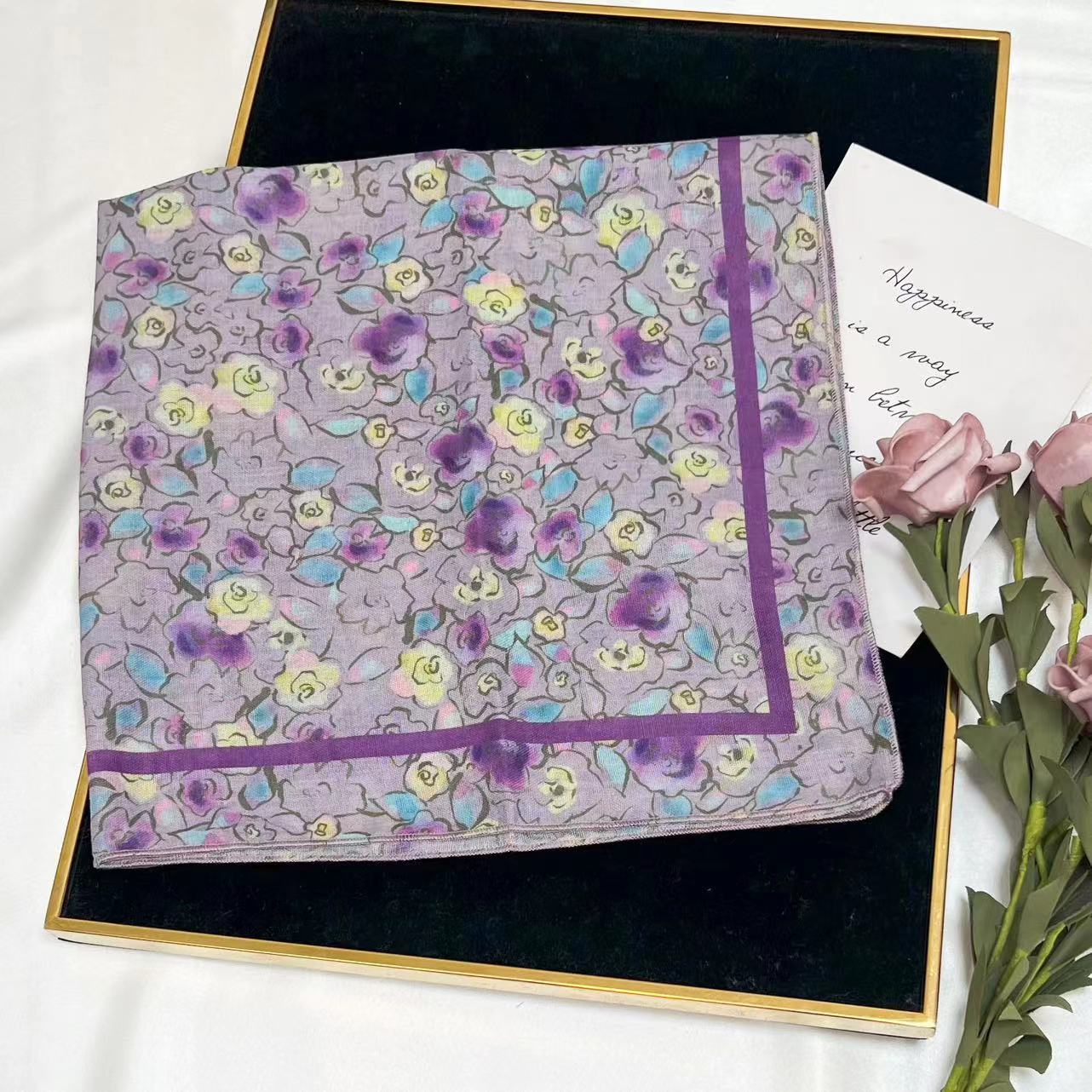 60g Weight Kerchief Classification Daily Occasion cotton and linen Material Flower Pattern Summer Season Women's Gender IG Style Style Women's IG Style Flower Cotton And Linen Kerchief 146