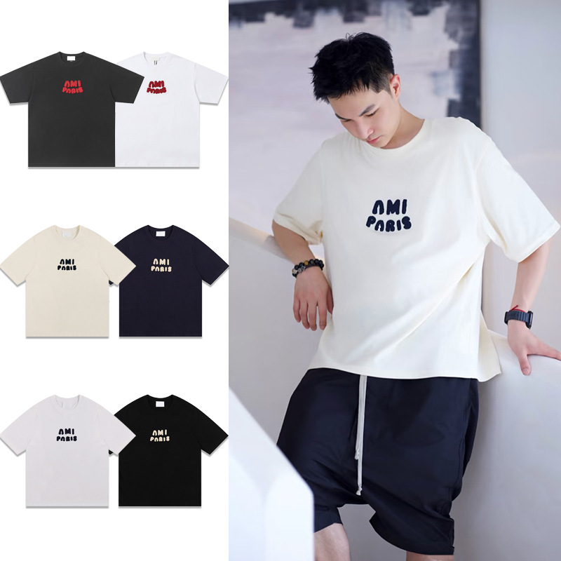 Cross-Border! Ami Aheoine Short-Sleeved New Summer Letter-Printed Loose-Fitting Cotton T-Shirt for Men and Women Couples Half-Sleeved