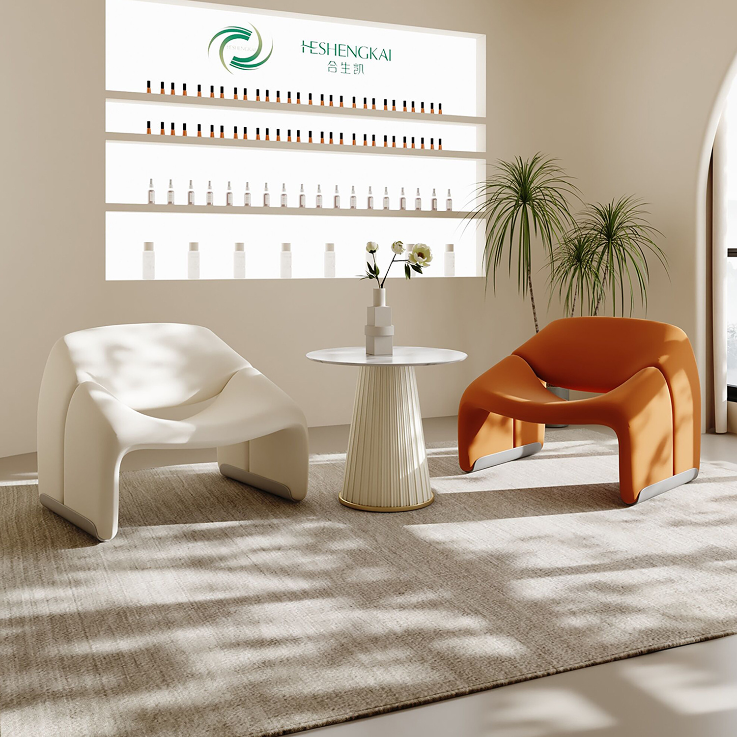 Francés color crema insofá perezoso salón de belleza club pequeño sala de estar mesa de negociación combinación de sillas