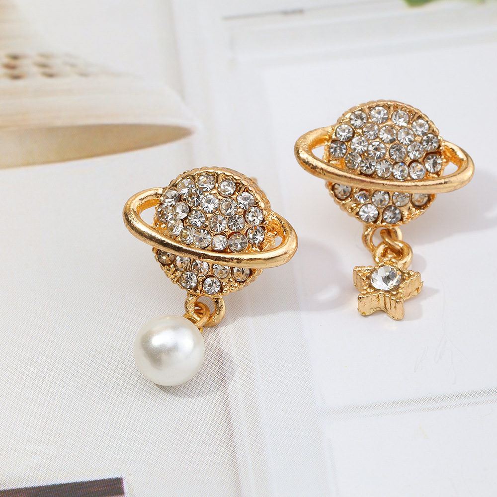 Fashion Micro-inlaid Planet Star Pearl Earrings Wholesale display picture 2