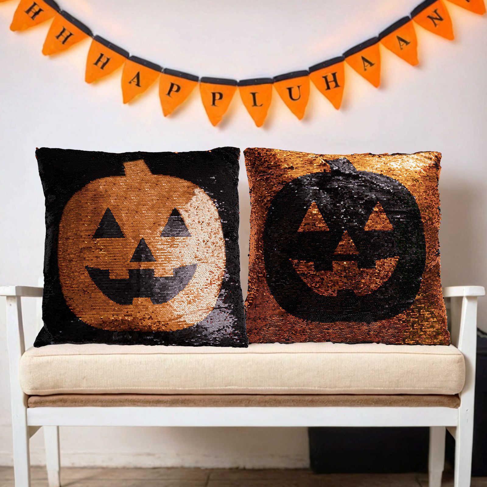 Nuevos productos transfronterizos de Halloween calabaza almohada funda con núcleo de almohada creativo cuentas intercambiable almohada cojín cojín almohada