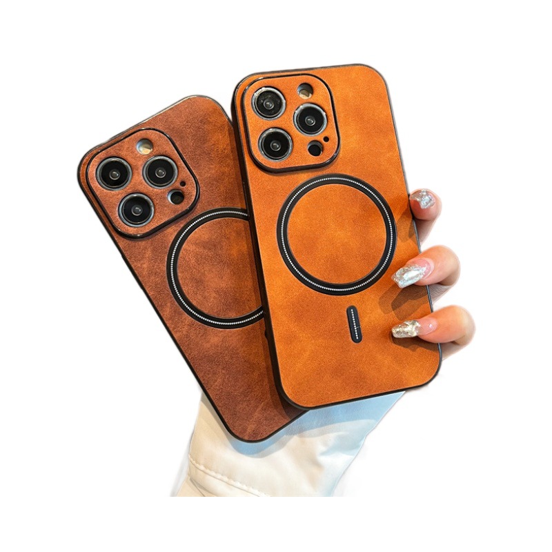 Funda magnética de piel de cordero Apple 16, adecuada para iPhone 15, funda para teléfono 14ProMax con textura de cuero, cobertura total 13, funda protectora 17