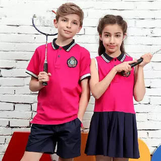 幼儿园园服短袖气质T恤套装两件套运动童套装夏季小学polo衫校服