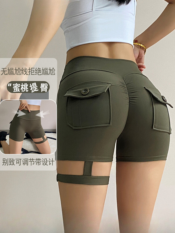European and American Style Workwear Yoga Shorts, Tight and Sexy with Leg Rings, Peach Butt-Lifting Sports Hot Pants, 2025 New Marathon Style