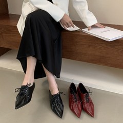 2025秋季新款尖头粗跟中跟单鞋系带软底浅口百搭小皮鞋低跟女鞋