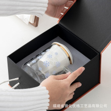 网红变色水杯女家用玻璃茶杯带盖过滤茶水分离泡茶杯子礼盒装精致