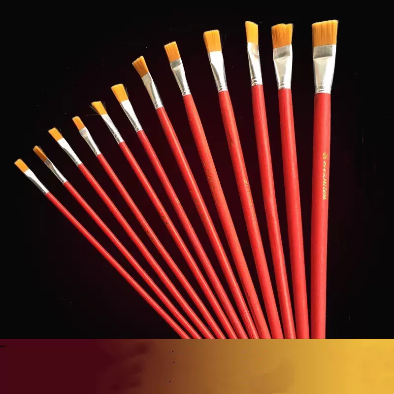 厂家批发尼龙毛红杆油画笔 水彩水粉绘画笔 1-12号 工业排笔 笔刷