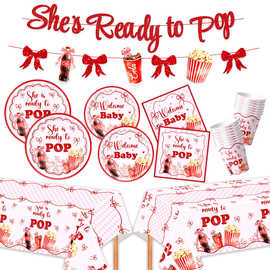 She's Ready to Pop可乐迎婴主题派对餐具纸盘纸杯纸巾拉旗装饰