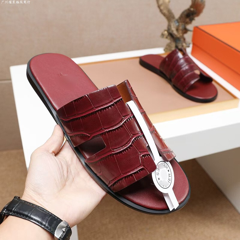 Summer European Style Leather Slippers for Men, First-Layer Cowhide Crocodile Pattern Men's Outdoor Beach Sandals Summer European Style Leather Slippers for Men, First-Layer Cowhide Crocodile Pattern Men's Outdoor Beach Sandals