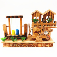创意旋转流沙木质八音盒转动水车音乐盒281摆件礼物小草沙漏风车